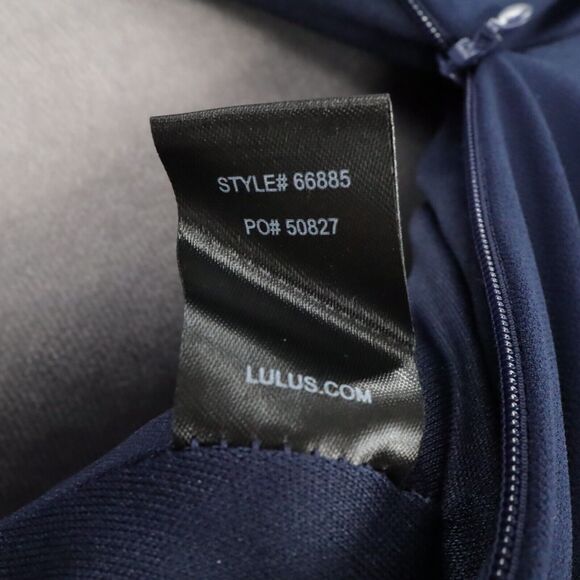 Lulus Gown Womens XL Navy Blue Stretch Knit Faux Wrap Dress Sleeveless Back Zip - Picture 13 of 13